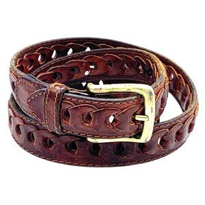 Vtg Dockers Genuine Leather Braided Belt Brass Buckle Adjustable Up to 45" Waist